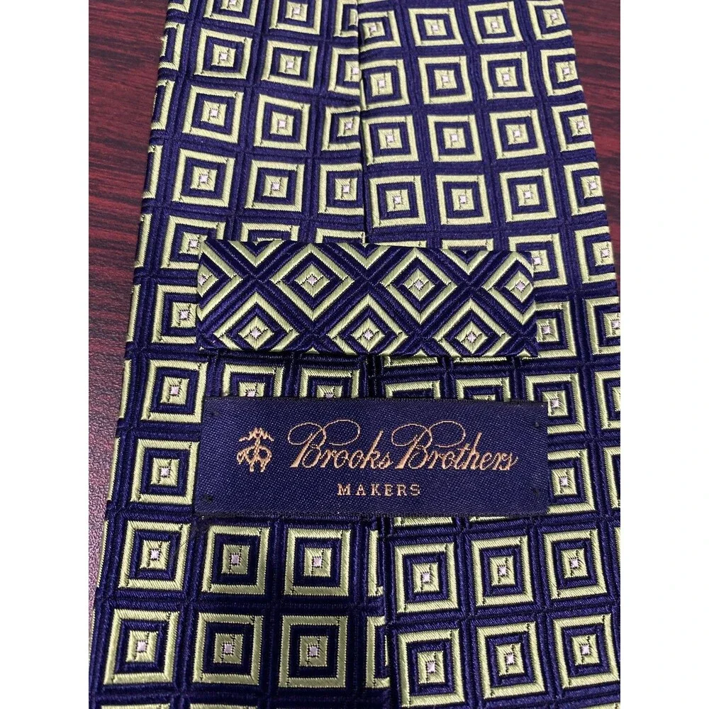 Brooks Brothers Makers Tie Mens One Size Blue Geometric Silk Jacquard Made USA